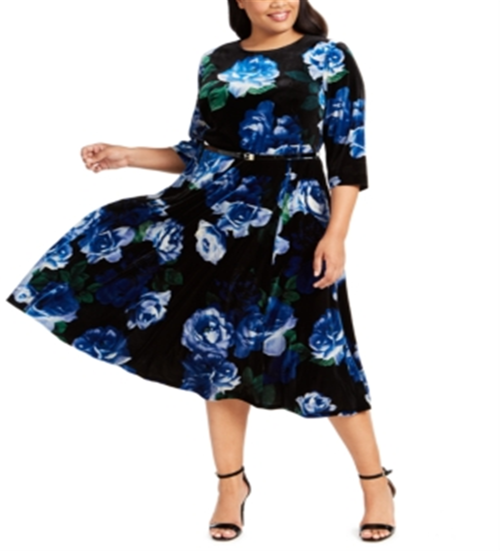 Vestido Calvin Klein Feminino Estampa Floral Veludo Azul Tamanho 14W