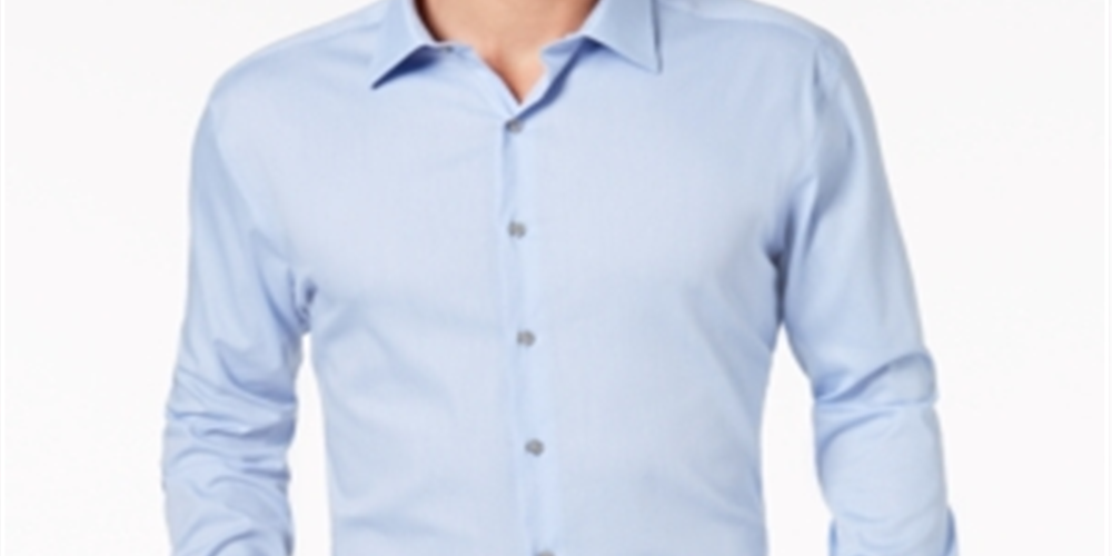 Camisa social texturizada Alfani masculina, ajuste atlético, performance, sarja elástica, azul, tamanho G-16-16,5x32-33