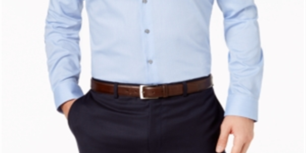 Camisa social texturizada Alfani masculina, ajuste atlético, performance, sarja elástica, azul, tamanho G-16-16,5x32-33