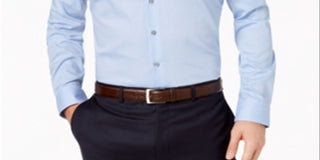 Camisa social texturizada Alfani masculina, ajuste atlético, performance, sarja elástica, azul, tamanho G-16-16,5x32-33