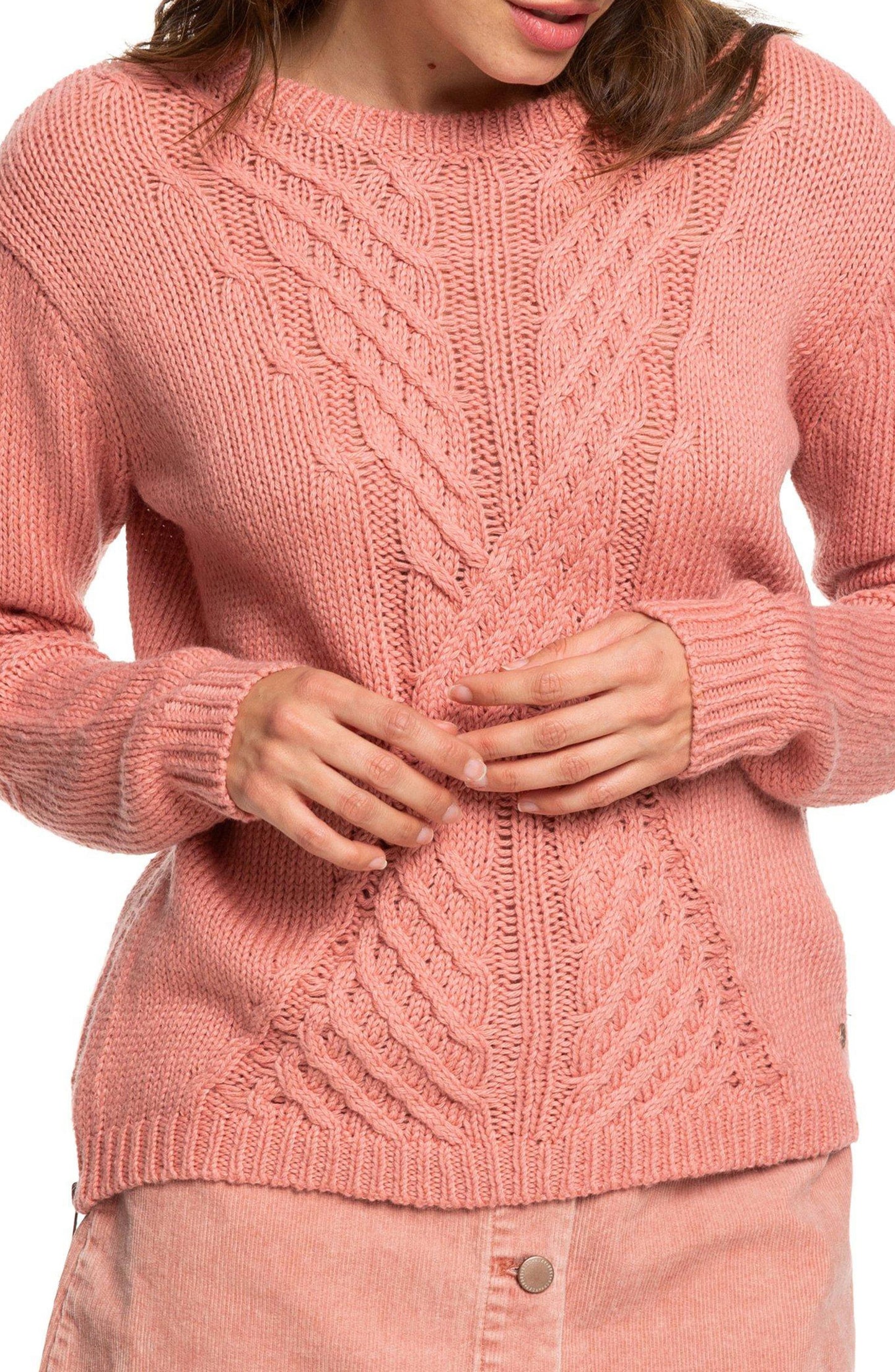 Pulôver feminino Roxy Rosette Glimpse of Romance, malha, manga comprida, rosa, tamanho pequeno