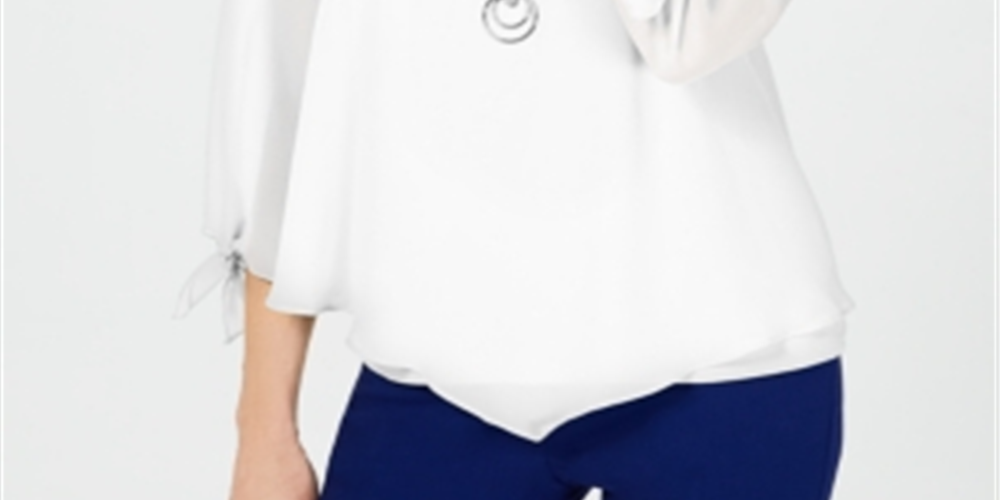 Blusa feminina com colar assimétrico JM Collection, branca, tamanho médio