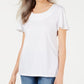 Karen Scott Blusa feminina de manga curta e decote redondo, branca, tamanho GG