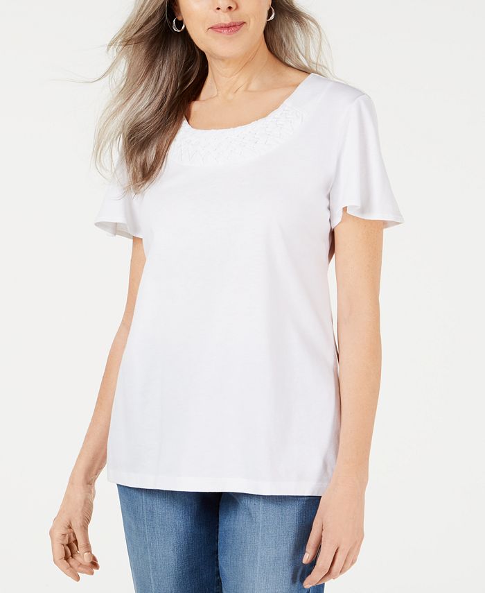 Karen Scott Blusa feminina de manga curta e decote redondo, branca, tamanho GG