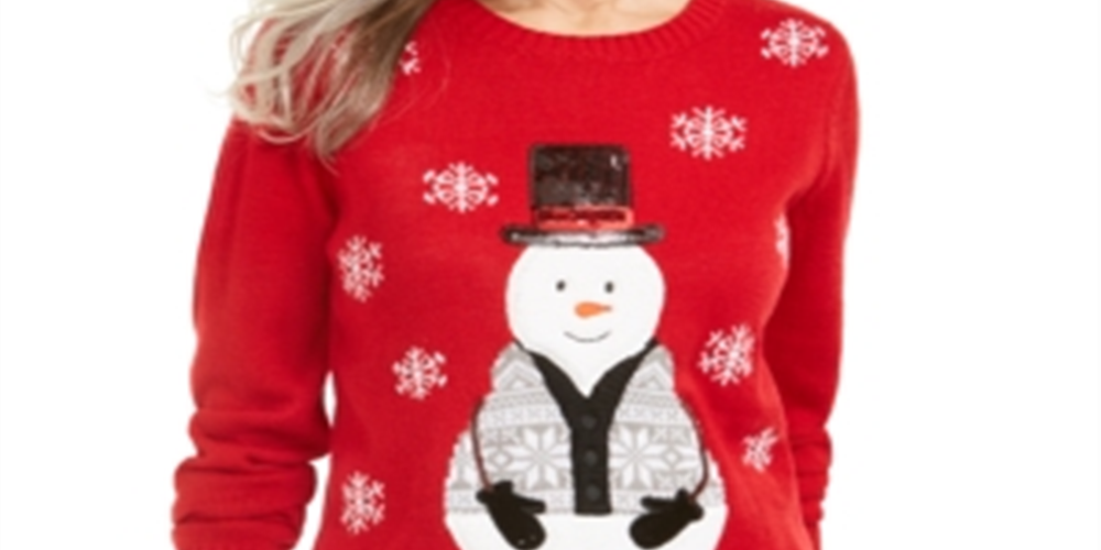 Karen Scott Suéter de Boneco de Neve com Lantejoulas para Mulheres, Vermelho, Tamanho XXG