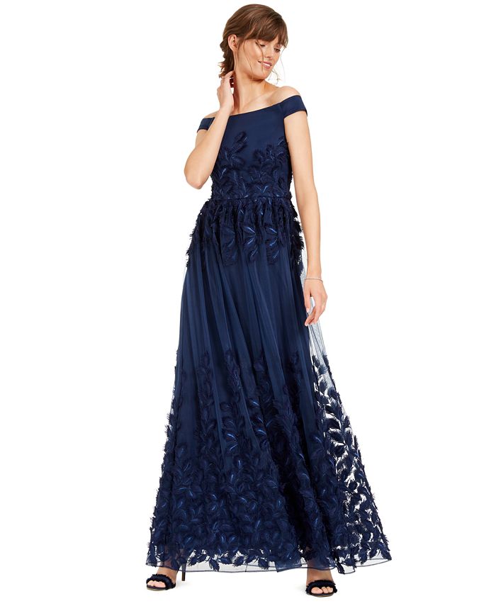 Adrianna Papell Vestido de festa longo sem mangas e ombro de fora, azul-marinho, tamanho 6