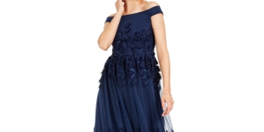 Adrianna Papell Vestido de festa longo sem mangas e ombro de fora, azul-marinho, tamanho 6