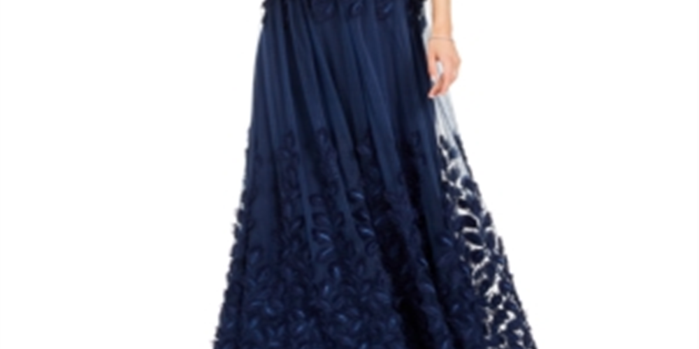 Adrianna Papell Vestido de festa longo sem mangas e ombro de fora, azul-marinho, tamanho 6