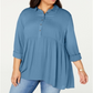 Túnica feminina com gola 1/4 e carcela estilo &amp; co, azul, tamanho 2X