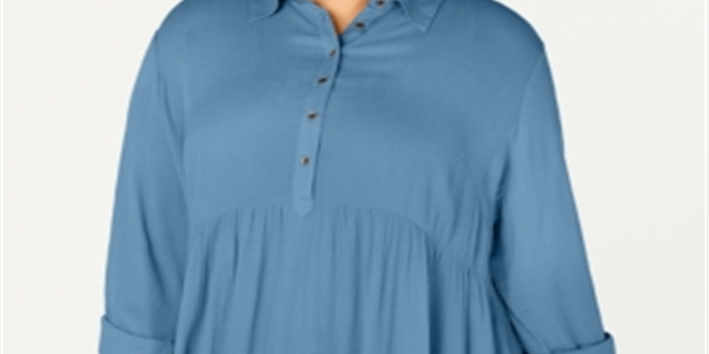 Túnica feminina com gola 1/4 e carcela estilo &amp; co, azul, tamanho 2X