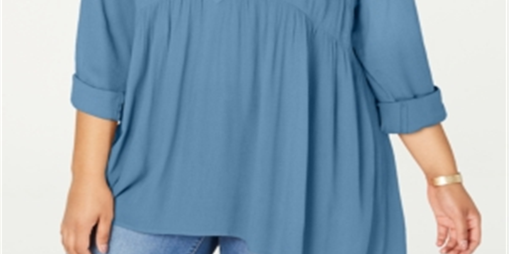 Túnica feminina com gola 1/4 e carcela estilo &amp; co, azul, tamanho 2X