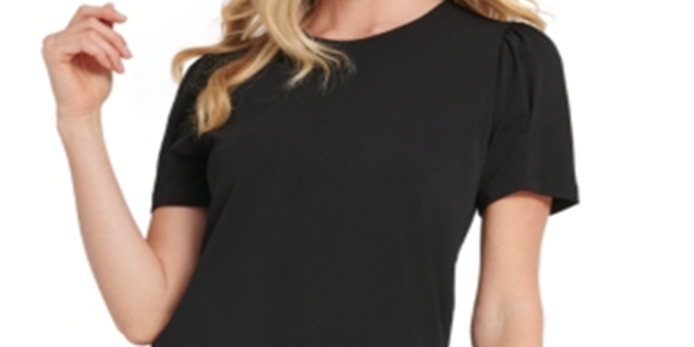 Blusa feminina DKNY com ombros bufantes, preta, tamanho extragrande