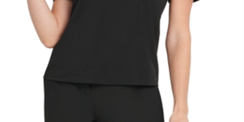 Blusa feminina DKNY com ombros bufantes, preta, tamanho extragrande