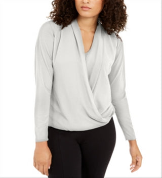 Alfani Women's Petite Surplice Top  White Size Petite M