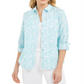 Camisa feminina Charter Club com estampa floral em mistura de linho, azul, tamanho X-S