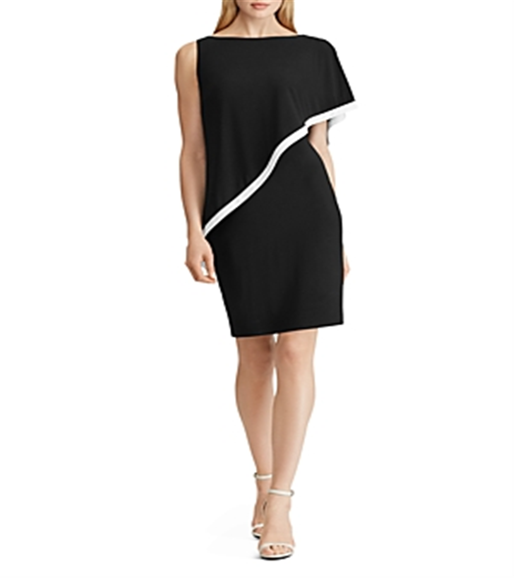 Vestido de malha com detalhe de capa Ralph Lauren feminino, preto, tamanho 18