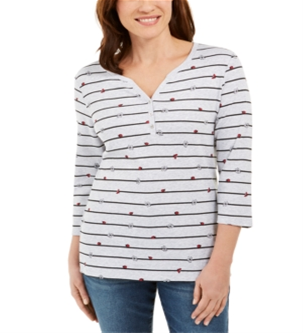 Karen Scott Blusa Feminina Estampa Mista Manga 3/4 Cinza Tamanho Pequeno X-S