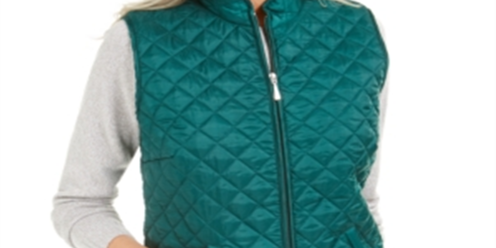 Colete acolchoado feminino Karen Scott, verde, tamanho grande