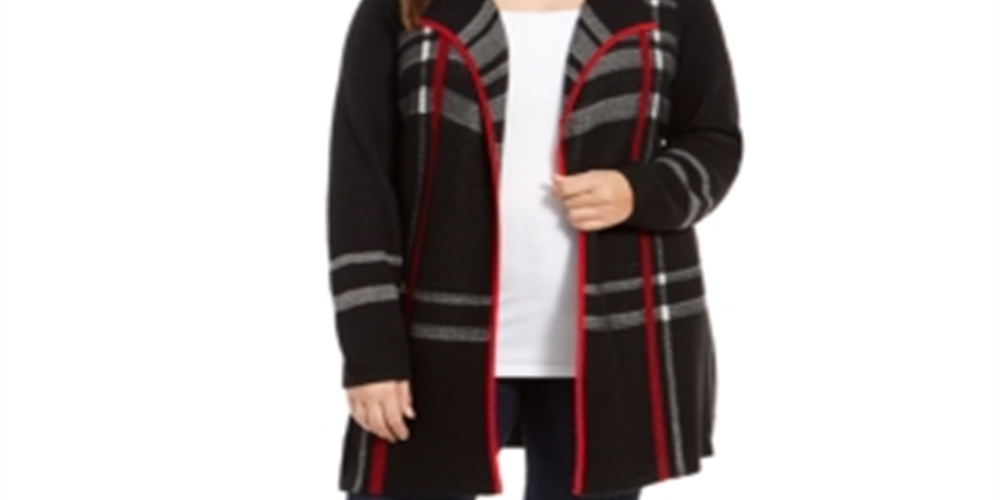 Cardigan feminino plus size xadrez com abertura frontal - preto profundo, tamanho 0X