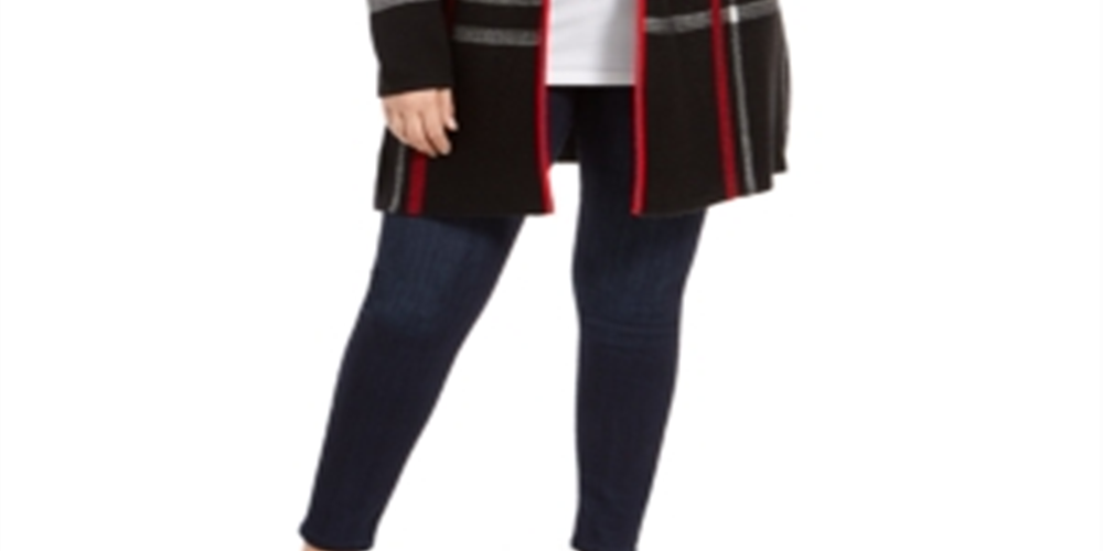 Cardigan feminino plus size xadrez com abertura frontal - preto profundo, tamanho 0X