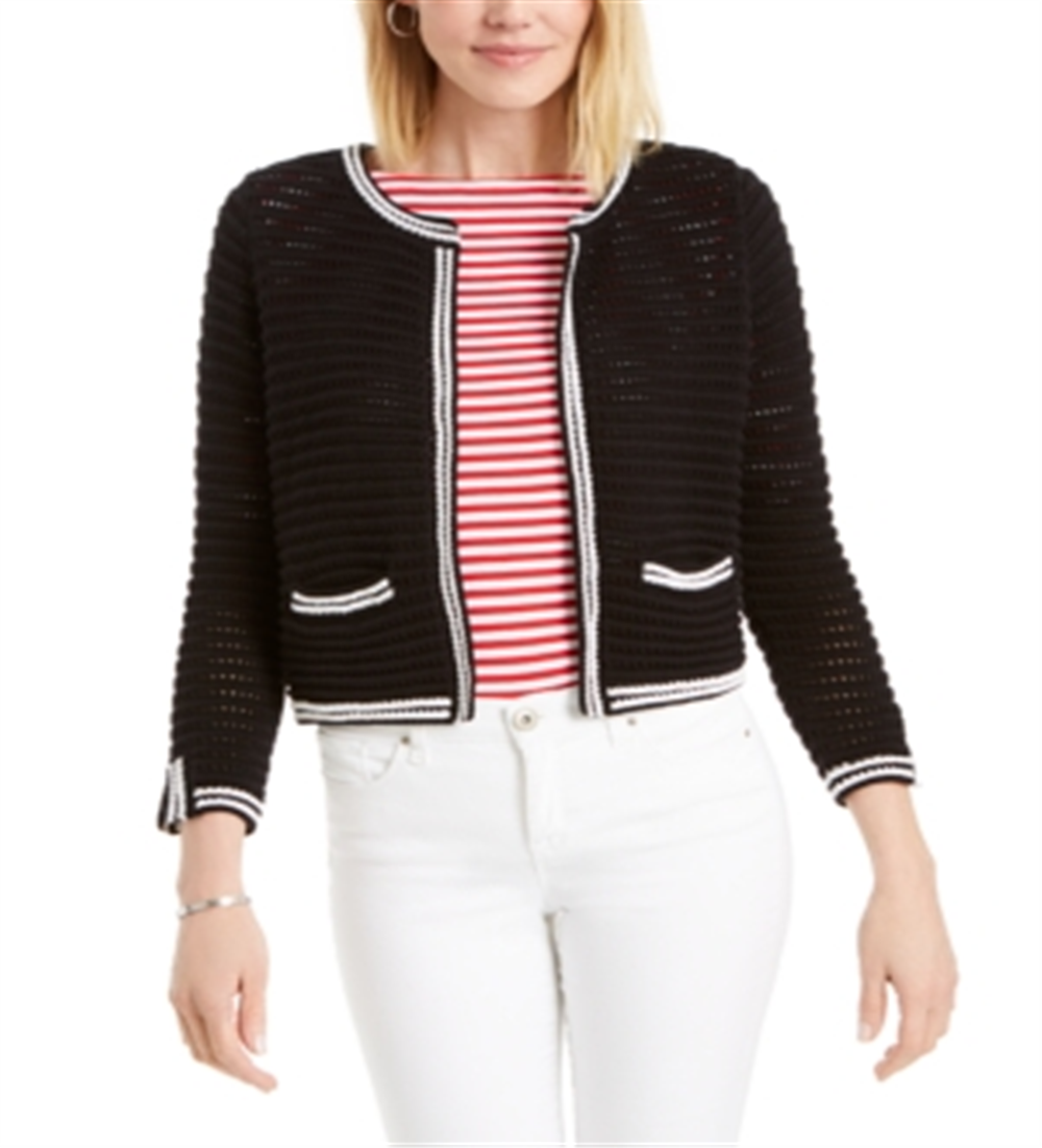 Cardigan feminino Charter Club com decote aberto e mangas compridas, preto, tamanho XX-G