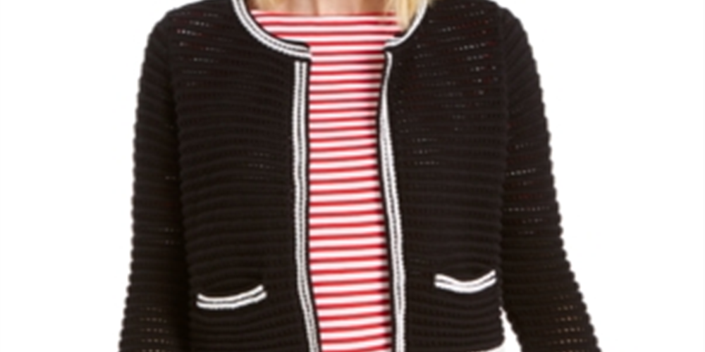 Cardigan feminino Charter Club com decote aberto e mangas compridas, preto, tamanho XX-G