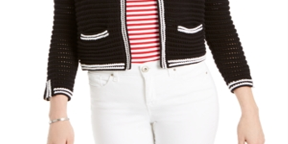 Cardigan feminino Charter Club com decote aberto e mangas compridas, preto, tamanho XX-G