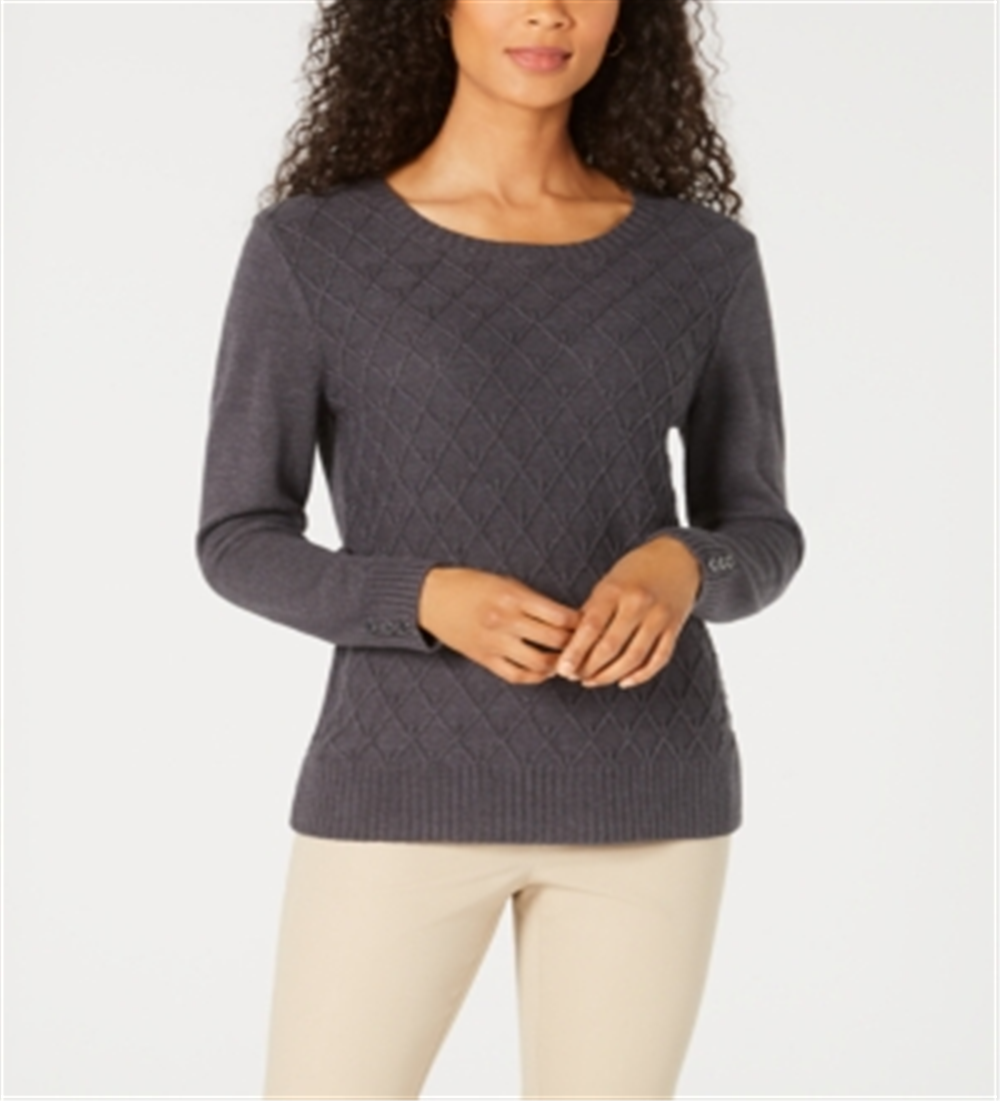 Karen Scott Suéter Feminino Diamond Cable-Knit Cinza Escuro Mesclado Tamanho 2XL