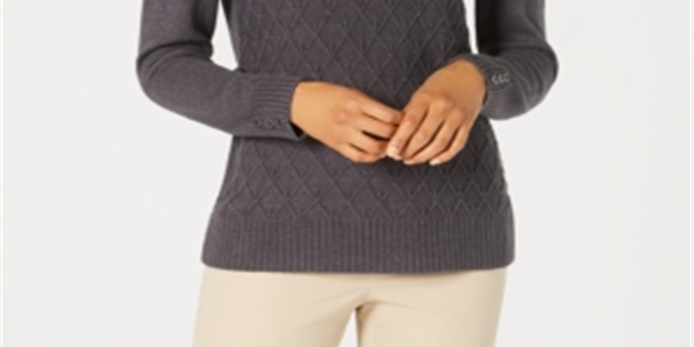 Karen Scott Suéter Feminino Diamond Cable-Knit Cinza Escuro Mesclado Tamanho 2XL