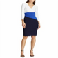 Vestido Ralph Lauren Feminino com Bloco de Cores, Manga Curta, Gola Joia, Acima do Joelho, Azul, Tamanho 0