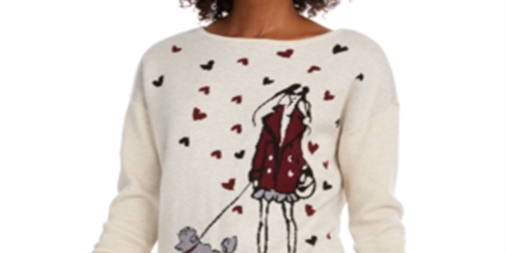 Blusa feminina estampada de manga comprida e gola redonda Maison Jules, branca, tamanho médio