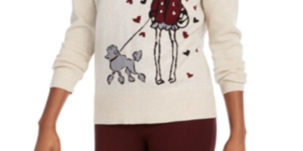 Blusa feminina estampada de manga comprida e gola redonda Maison Jules, branca, tamanho médio