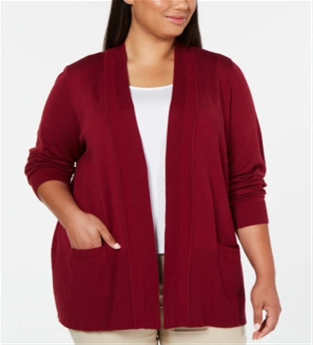 Karen Scott Suéter longo com acabamento canelado feminino, preto, tamanho 0X