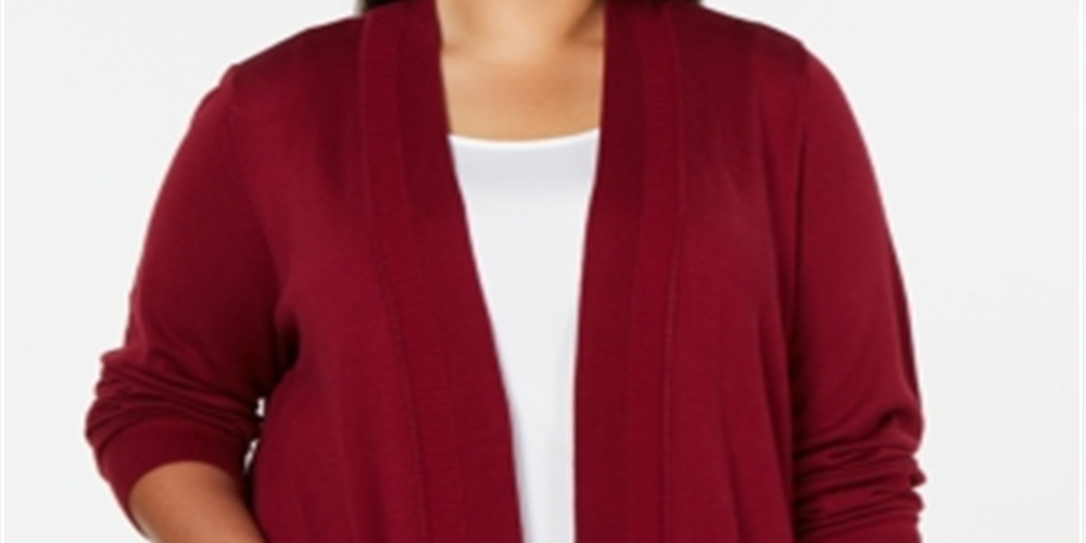 Karen Scott Suéter longo com acabamento canelado feminino, preto, tamanho 0X