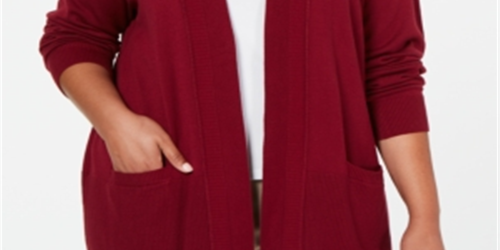 Karen Scott Suéter longo com acabamento canelado feminino, preto, tamanho 0X