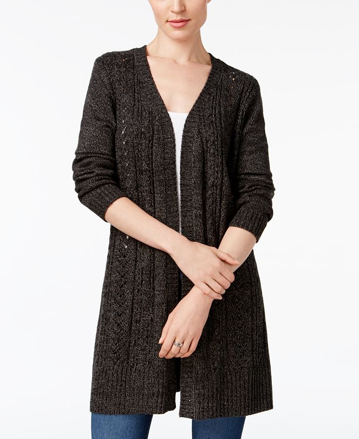 Karen Scott Cardigan Duster Feminino de Malha Marled - Preto Tamanho Pequeno P/M