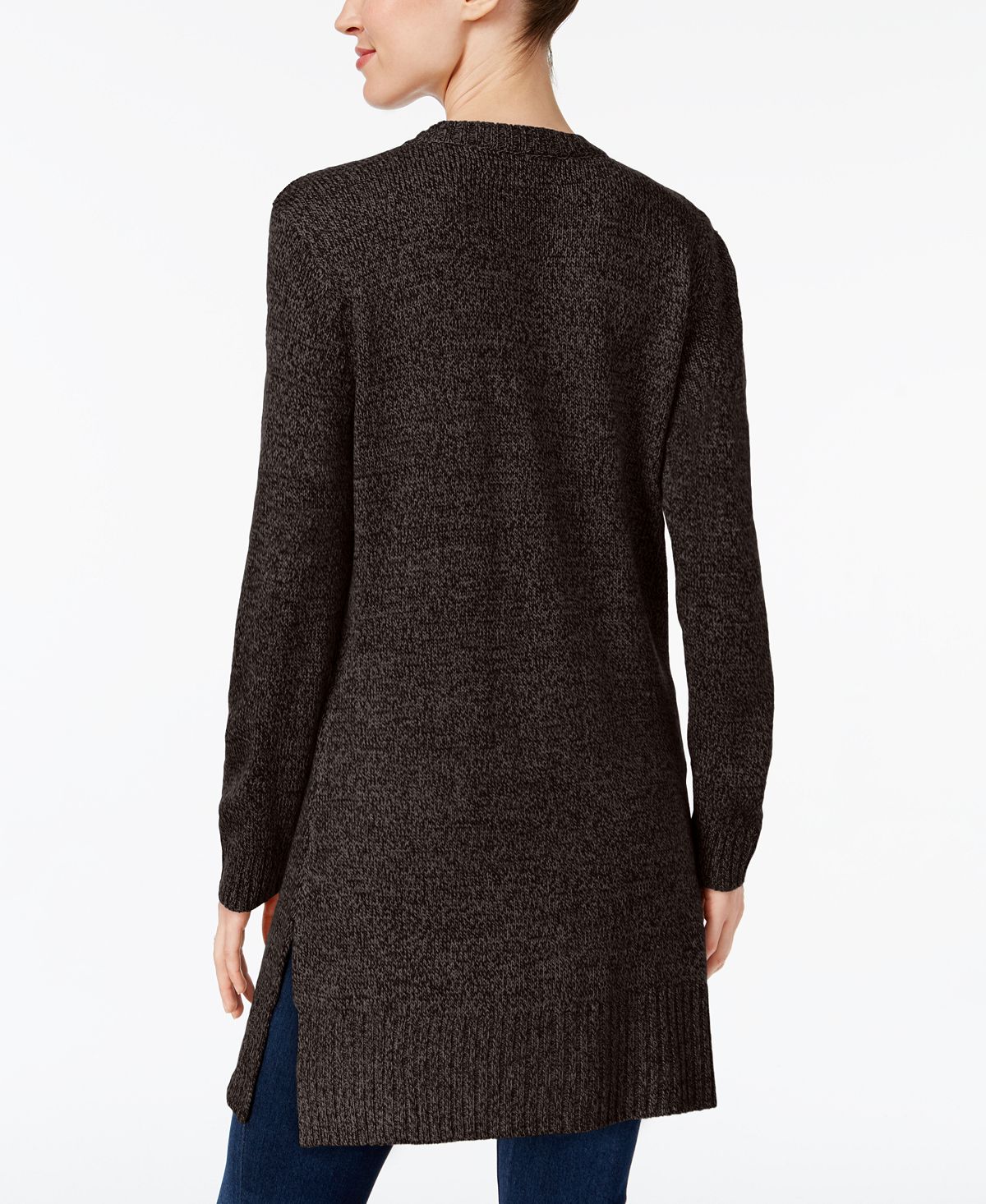Karen Scott Cardigan Duster Feminino de Malha Marled - Preto Tamanho Pequeno P/M