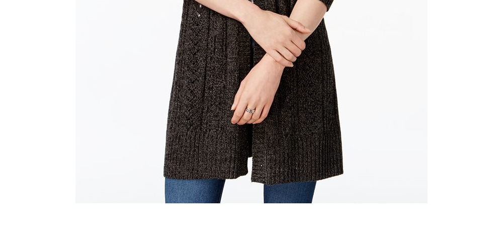 Karen Scott Cardigan Duster Feminino de Malha Marled - Preto Tamanho Pequeno P/M