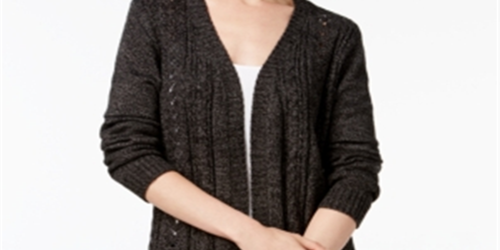 Karen Scott Cardigan Duster Feminino de Malha Marled - Preto Tamanho Pequeno P/M