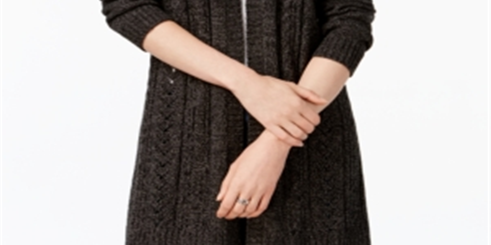 Karen Scott Cardigan Duster Feminino de Malha Marled - Preto Tamanho Pequeno P/M