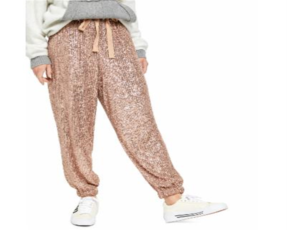 Calça de festa feminina Free People com gravata e contas, dourada, tamanho G