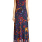 Vestido longo floral bordado Fuzzi feminino, azul, tamanho grande