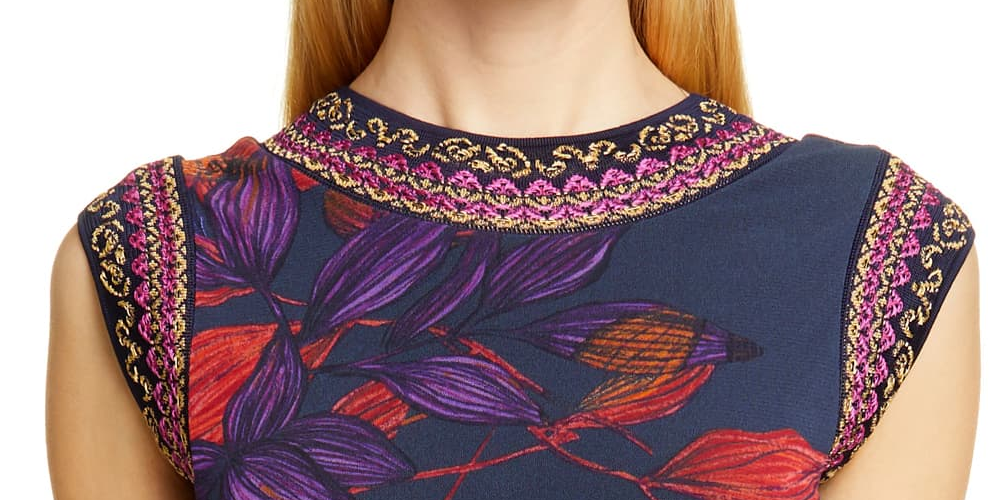 Vestido longo floral bordado Fuzzi feminino, azul, tamanho grande