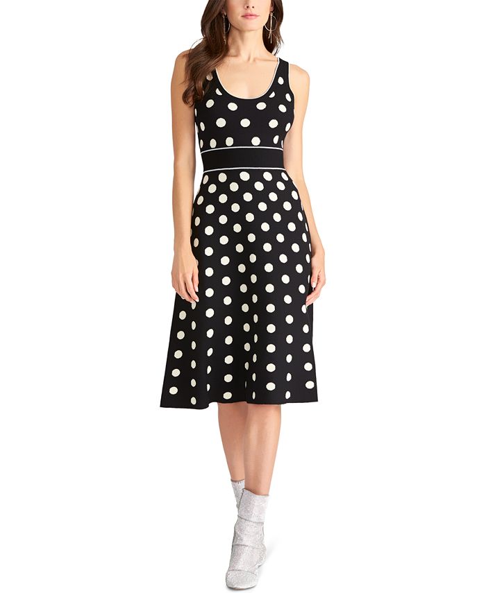 Vestido midi com decote redondo e bolinhas Rachel Roy feminino, preto, tamanho XX-G