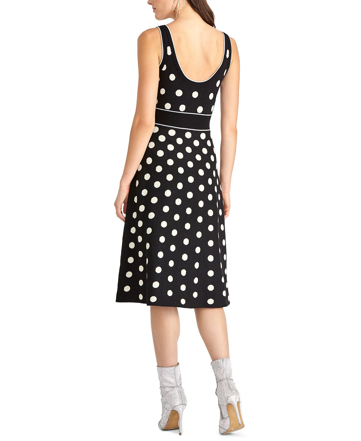 Vestido midi com decote redondo e bolinhas Rachel Roy feminino, preto, tamanho XX-G