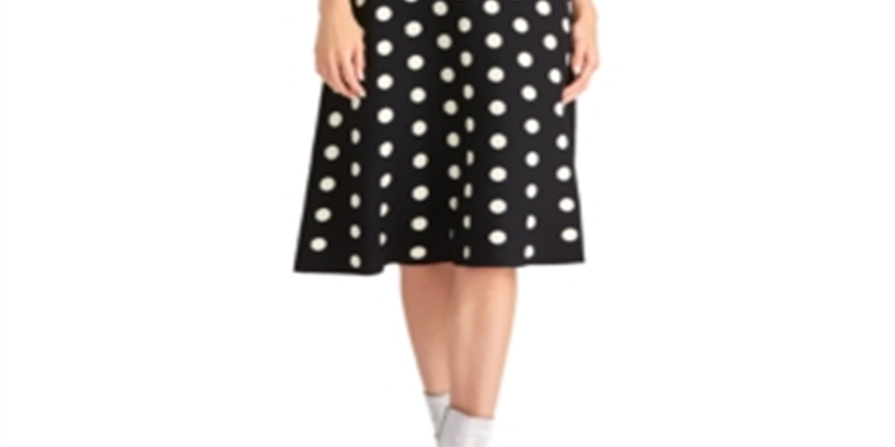 Vestido midi com decote redondo e bolinhas Rachel Roy feminino, preto, tamanho XX-G