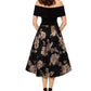 Vestido formal feminino Xscape floral, manga curta, ombro de fora, comprimento chá, hi-lo, preto, tamanho 14, pequeno