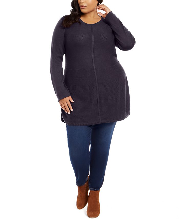Suéter túnica feminino com costura frontal plus size preto, tamanho 3X