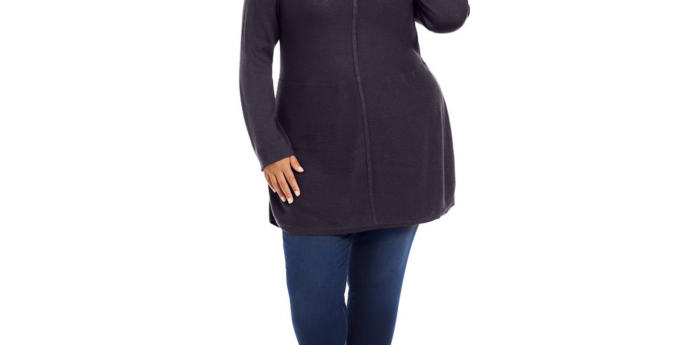 Suéter túnica feminino com costura frontal plus size preto, tamanho 3X