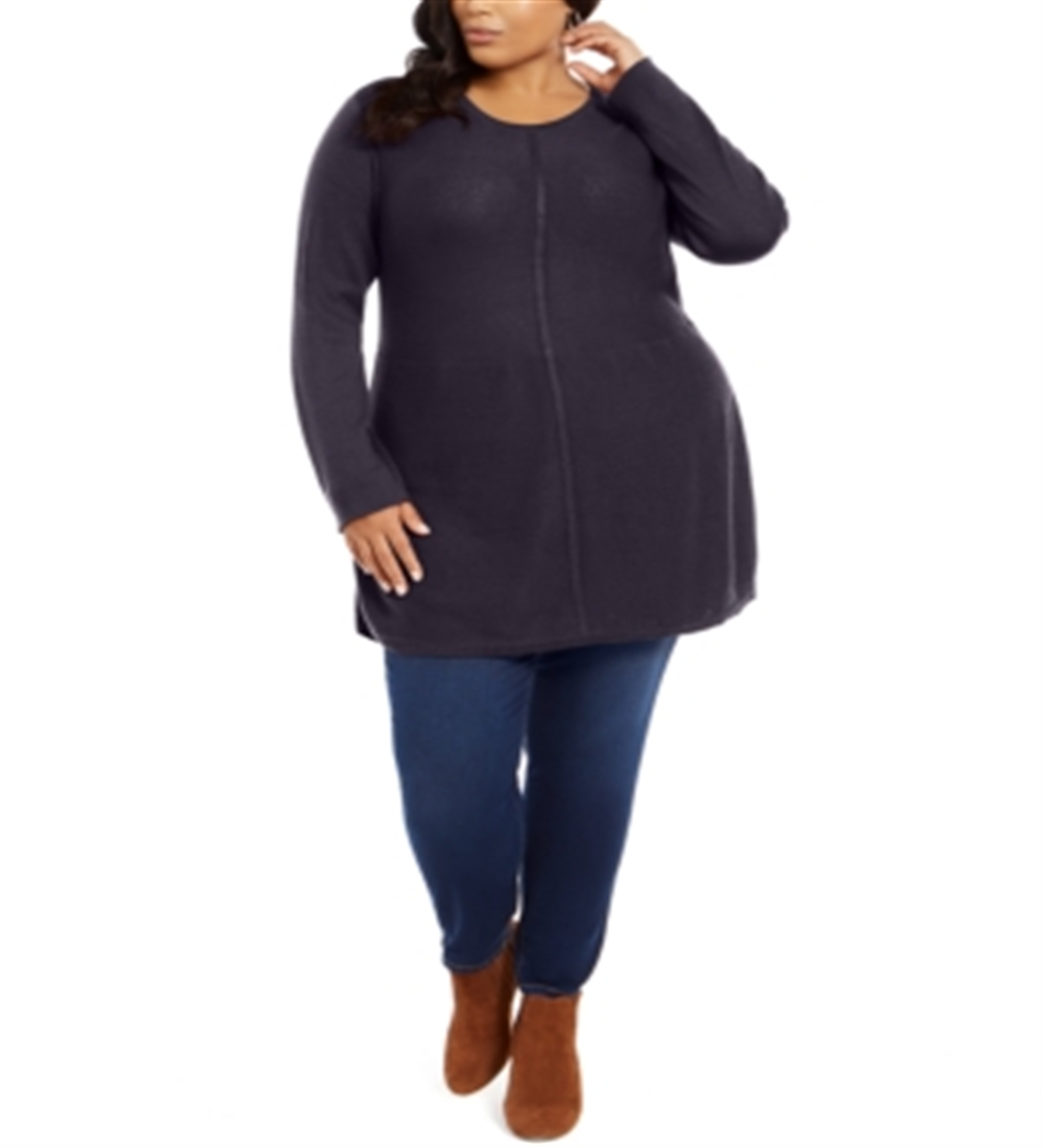 Suéter túnica feminino com costura frontal plus size preto, tamanho 3X